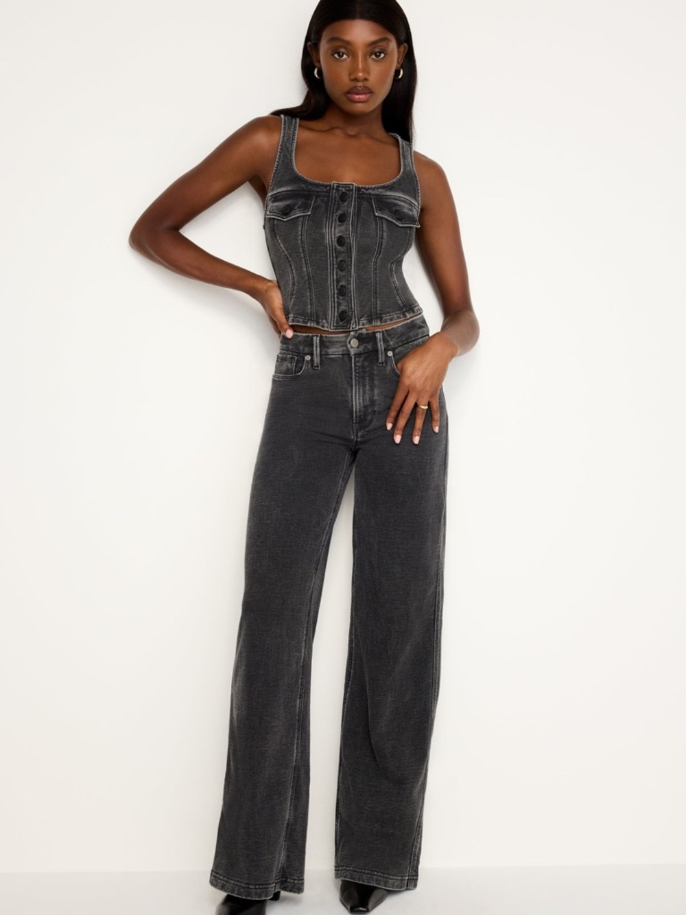Good American Washed Black High-Rise Wide-Leg Jeans